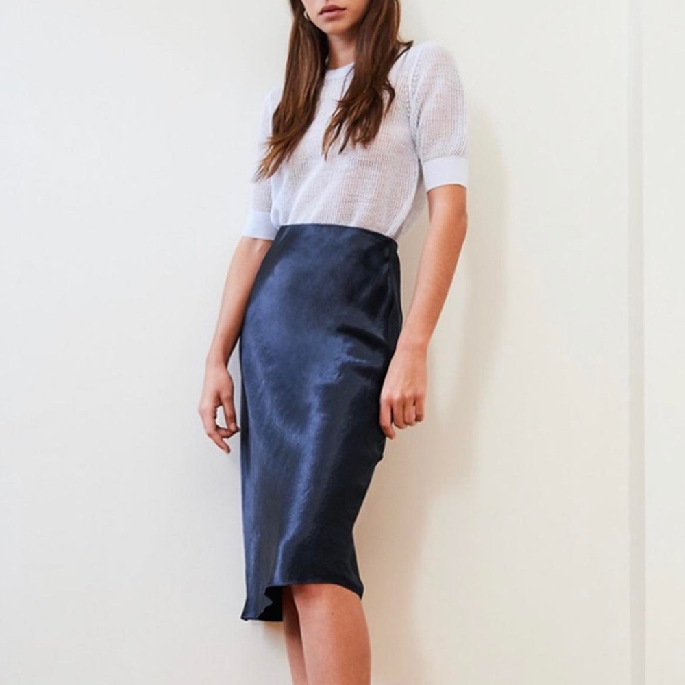 SOLD Wilfred Satin Midi Slip Skirt - Starboard Navy, 0